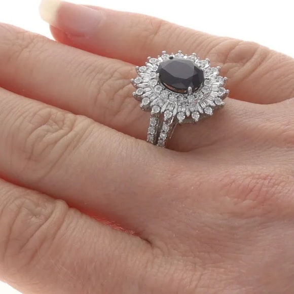 EFFY Statement Ring 14k White Gold, huge Sapphire Nestled in Tons of Diamonds LN - Picture 12 of 14